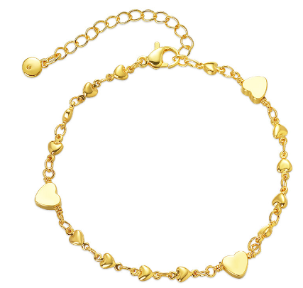 18K Solid Gold Heart Design Versatile Anklet