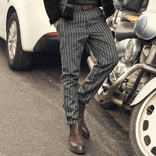 Men’s Striped Cropped Casual Pants – Modern Ankle-Length Trousers