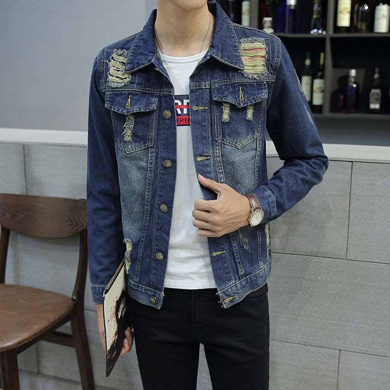 Men’s Slim-Fit Vintage Denim Jacket for Autumn – Korean Style Cotton Jacket