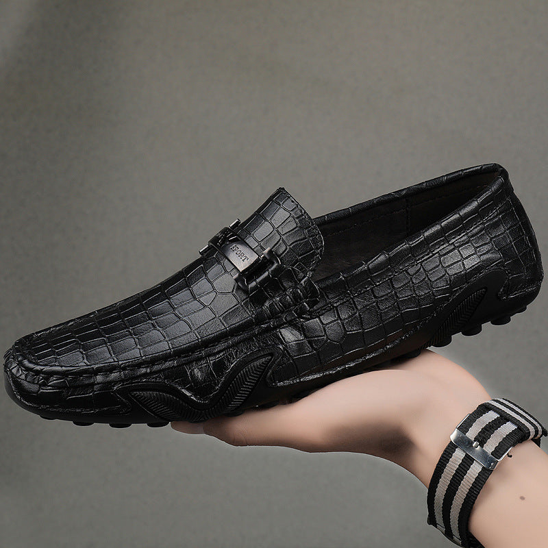 Men’s Crocodile-Pattern Leather Driving Loafers – Stylish Casual Slip-On Shoes
