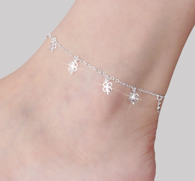 Silver Double Layer Star and Heart Charm Anklet