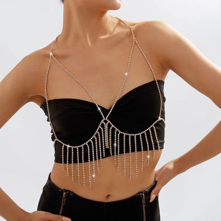 Women’s Geometric Rhinestone Body Chain – Lightweight Bikini, Chest & Waist Statement Jewelry