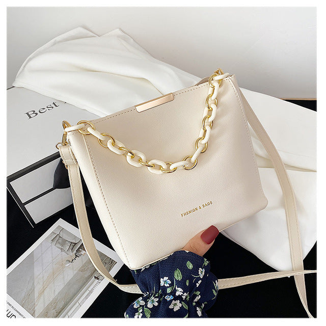 Solid Color PU Leather Tote Bag for Women – Compact Bucket Shoulder & Crossbody Bag