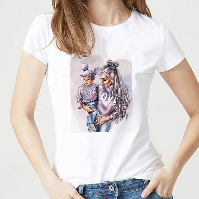 Fashionable Printed White Cotton T-Shirt for Women