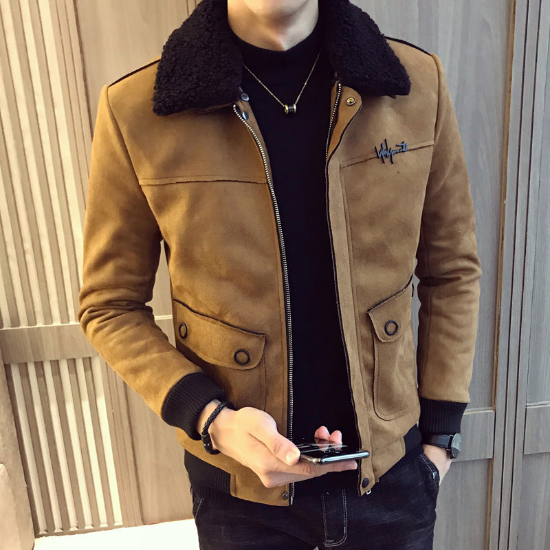 Men’s Suede Jacket with Stylish Fleece Collar – USA