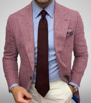 Men’s Plaid Business Blazer – Long Sleeve Spring & Fall Formal Jacket, S–3XL