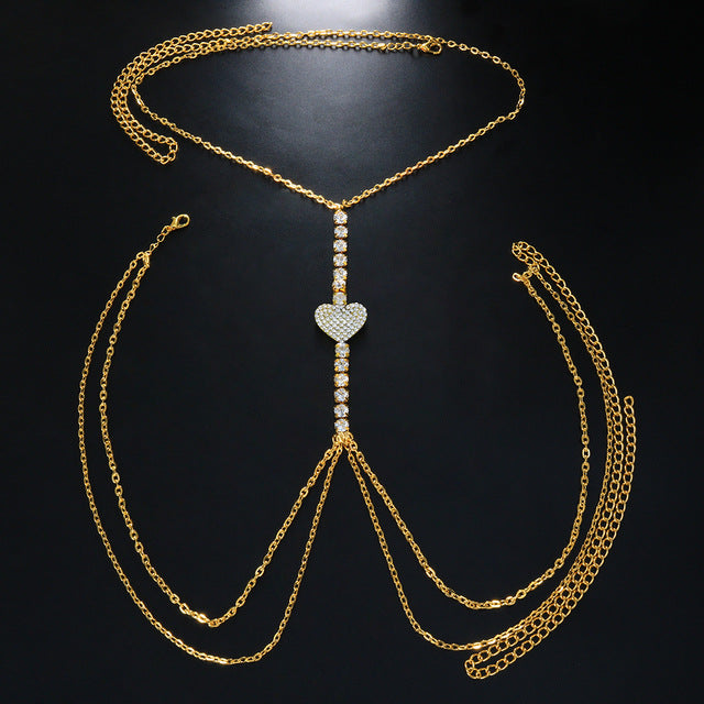 Women’s Rhinestone Chest Body Chain – Lightweight Gold & Silver Diamond-Studded Statement Jewelry