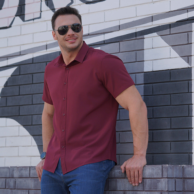 Men’s Plus Size Lightweight Business Shirt – Breathable Stretch Short Sleeve Summer Shirt, Sizes 175–225