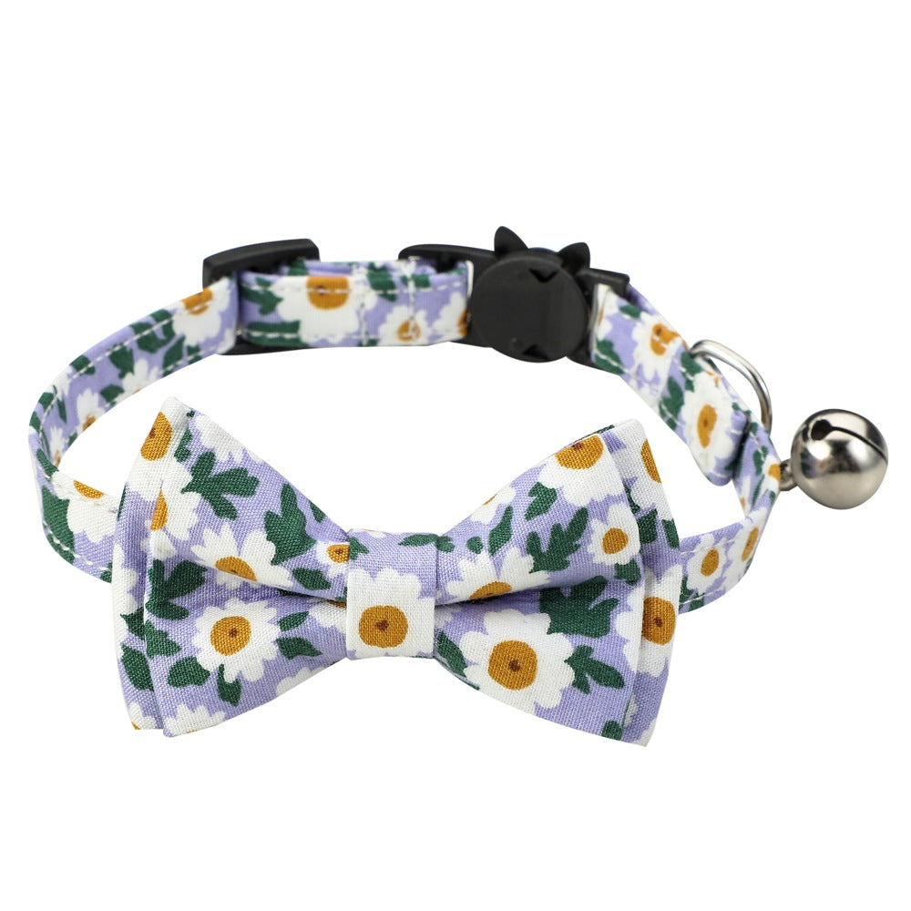 Cotton Floral Cat Collar with Bow – Adjustable 28CM Fashion Collar & Scarf for Cats