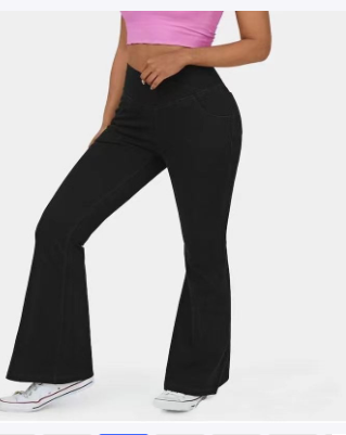 Women’s High-Imitation Denim Bell-Bottom Pants – Mid-Waist Stretch Flared Jeans, XS–4XL