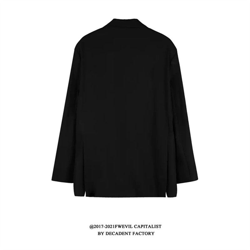 Men’s Black Loose Fit Suit Blazer – Casual Single-Breasted Streetwear Jacket, S–XXL