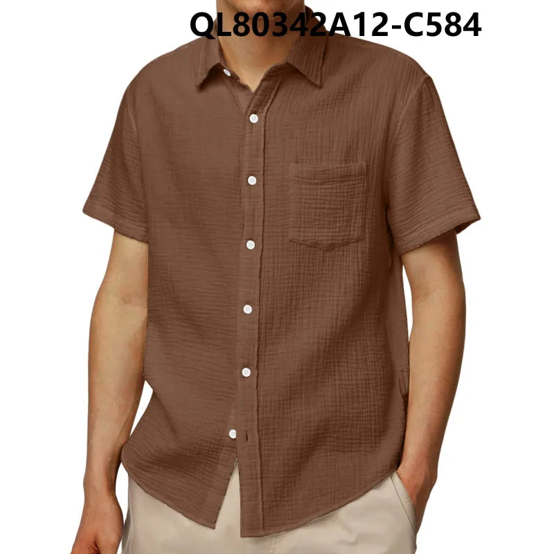 Men’s Short Sleeve Loose Lapel Shirt – Breathable 4-Way Stretch Casual Shirt, S–5XL
