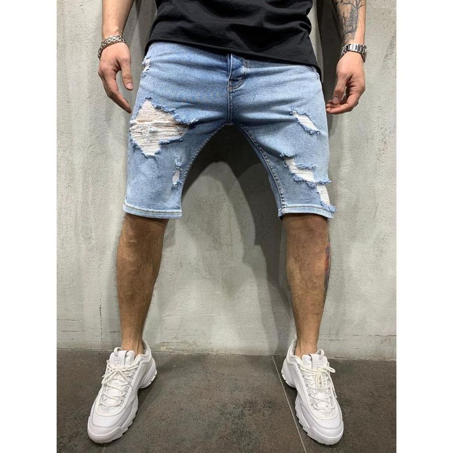 Men’s Slim-Fit Distressed Denim Pants with Ripped Details – USA