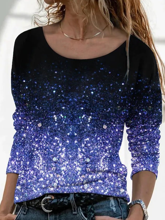 3D Printed Casual Long Sleeve Pullover T-Shirt for Women