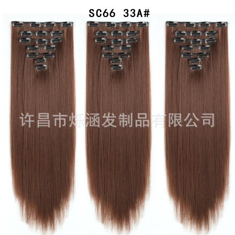 7-Piece Traceless Long Straight Hair Extensions – High-Temperature Silk, 57 Colors