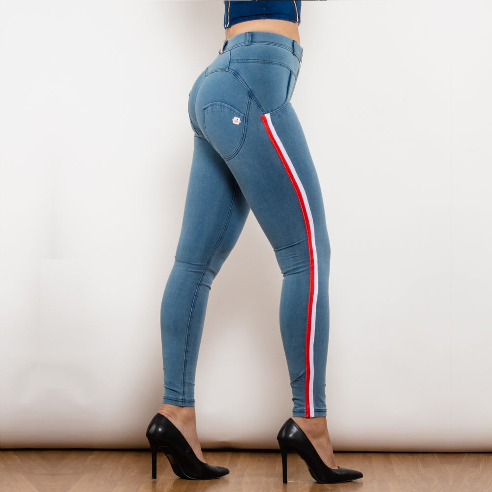 Women’s Melody Side Stripe Push-Up Skinny Jeans – High-Waist Stretch Denim, S–XXL