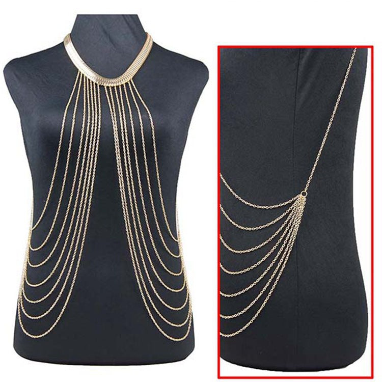 Women’s Metallic Serpent Body Chain – Gold Multi-Layer Snake Chain with Tassels