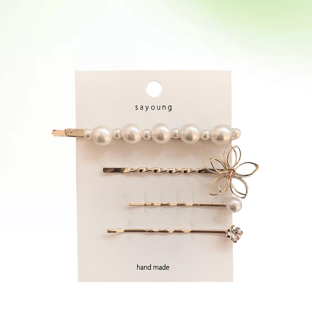 4-Piece White Pearl Hair Clip Set for Women – Elegant Decorative Hair Accessories