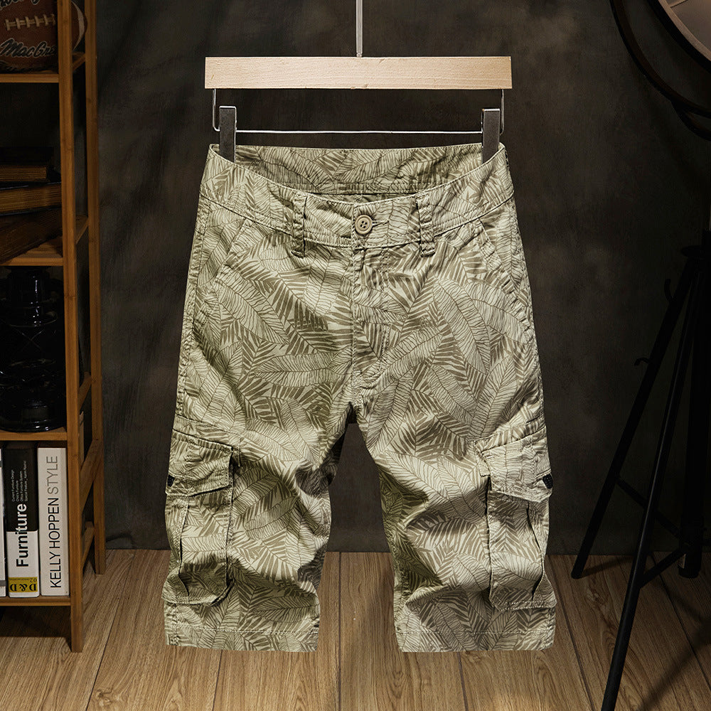 Men’s Printed Cotton Loose Cropped Trousers – Relaxed Casual Summer Pants