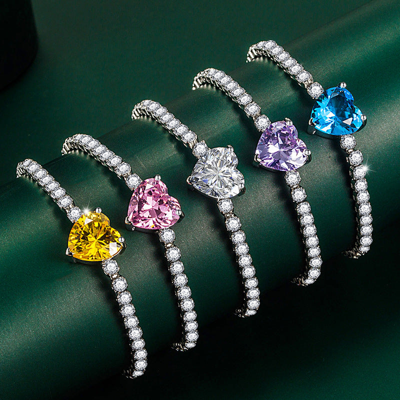 Women’s Vintage Heart Zircon Bracelet – Colorful Diamond-Style Fashion Jewelry