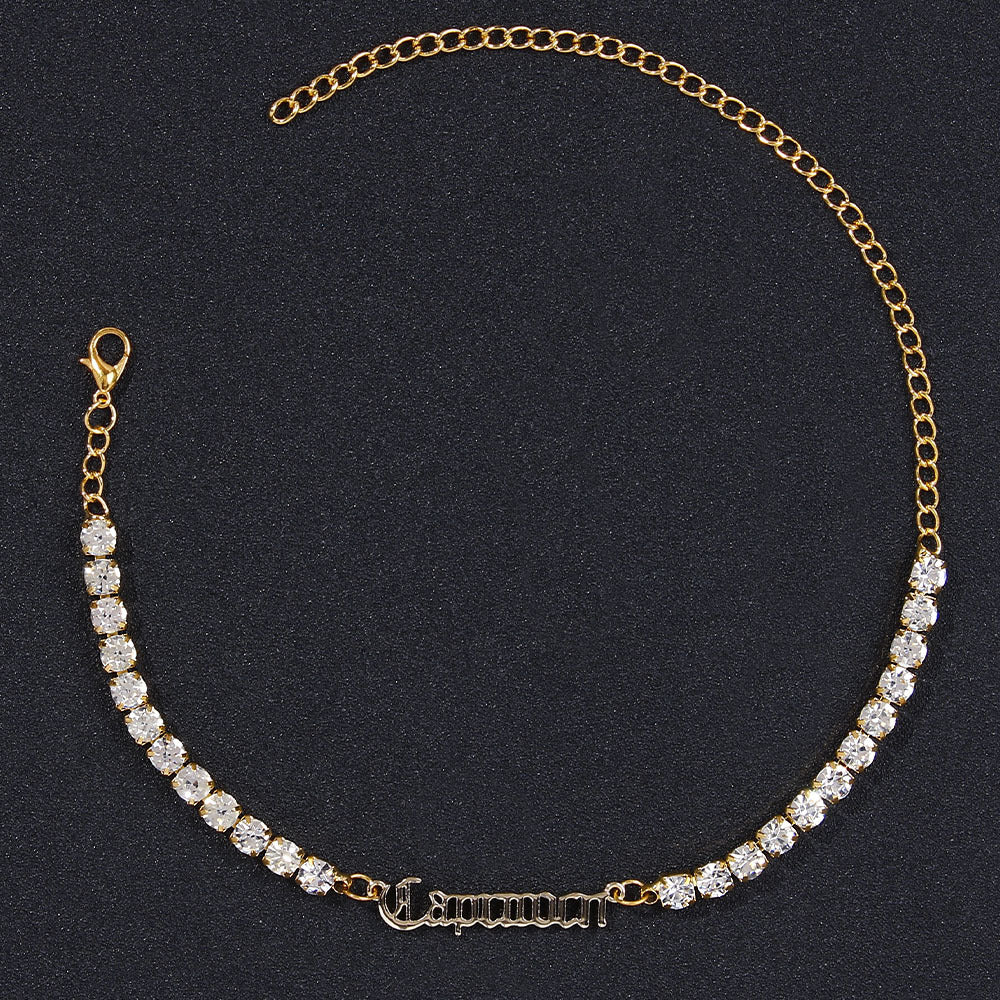 Stainless Steel Zodiac Anklet with Rhinestones