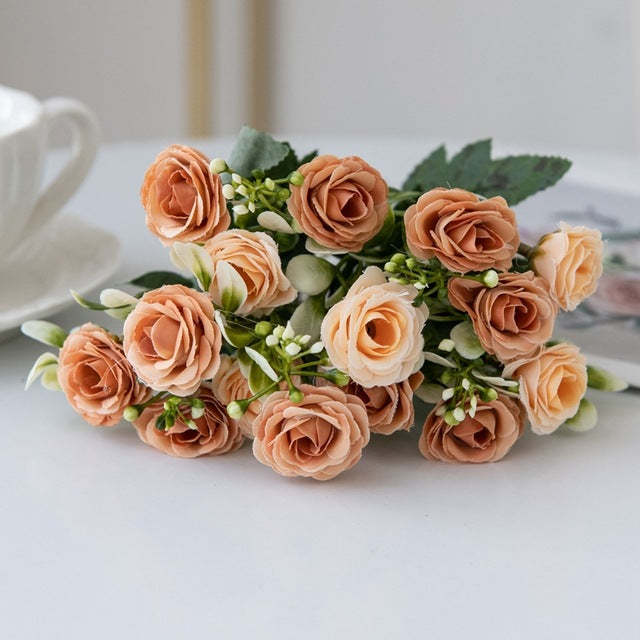 15-Head Princess Rose Bouquet – Elegant Silk Floral Arrangement for Home & Wedding Decor
