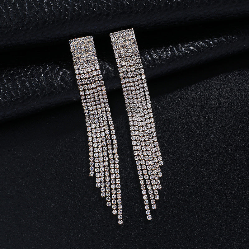 Vintage Rhinestone Tassel Earrings for Women – Sparkling Long Dangle Jewelry