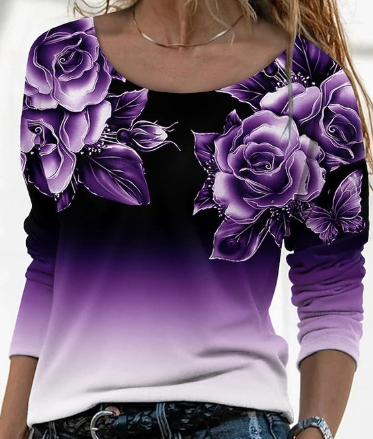 3D Printed Casual Long Sleeve Pullover T-Shirt for Women