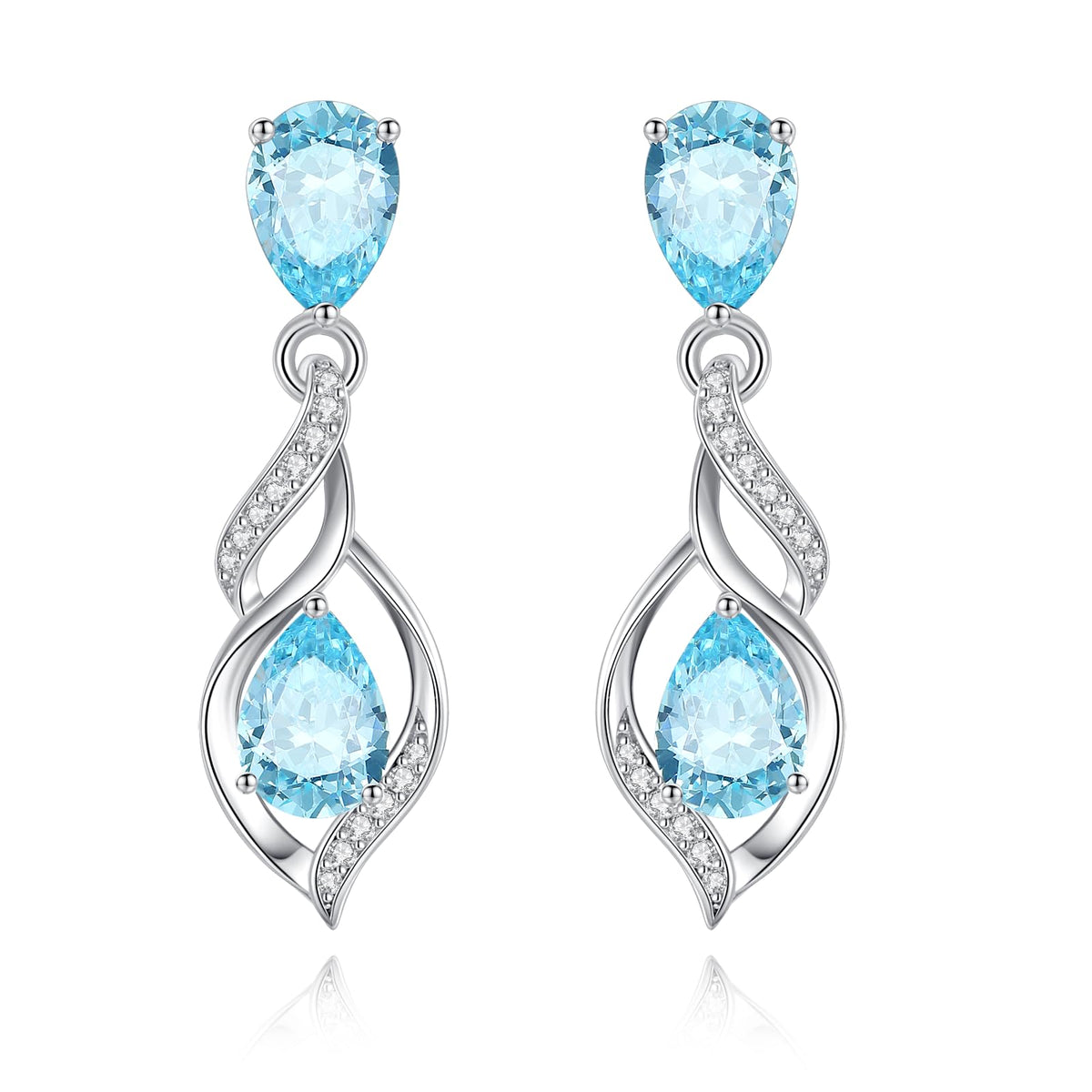 FANCIME Aquamarine Teardrop Earrings – March Birthstone Sterling Silver