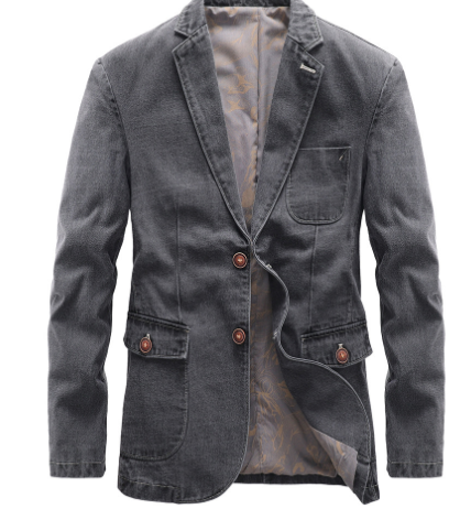 Men’s Vintage Cotton Denim Blazer – Casual Non-Iron Jacket with Pockets, S–4XL