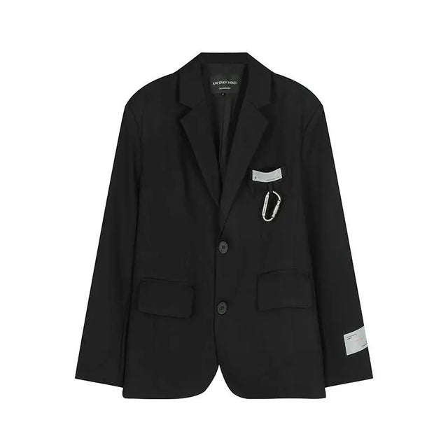 Men’s Black Loose Fit Suit Blazer – Casual Single-Breasted Streetwear Jacket, S–XXL