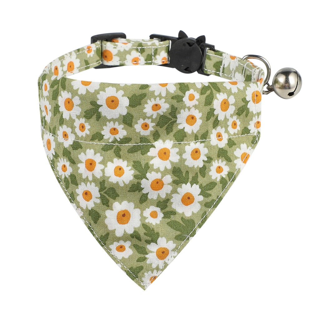 Cotton Floral Cat Collar with Bow – Adjustable 28CM Fashion Collar & Scarf for Cats