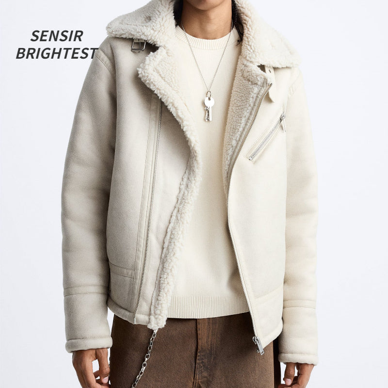 Men’s Faux Lamb Fur Jacket for Fall & Winter – Warm Faux Shearling Casual Jacket
