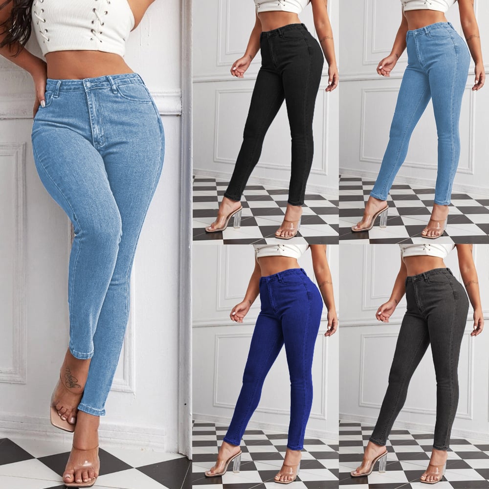 Women’s High-Waist Stretch Skinny Pants – Cotton Denim Pencil Pants, XS–6XL