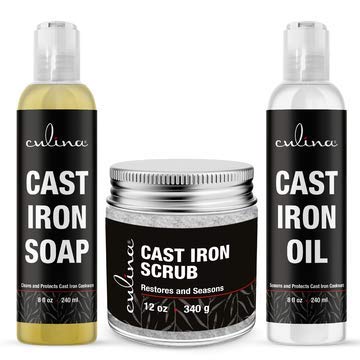 Culina Supreme Cast Iron Care Set – Plant-Based Cleaner, Scrub & Conditioning Oil