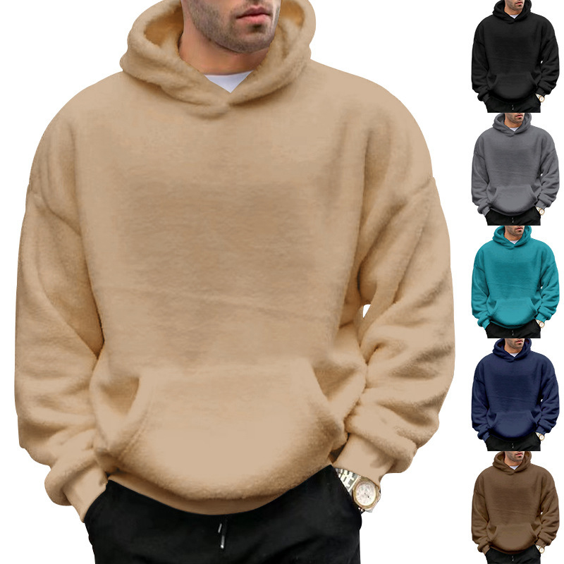 Men’s Velvet Hooded Plush Sweatshirt – Warm Casual Winter Sweater, 6 Colors, S–3XL