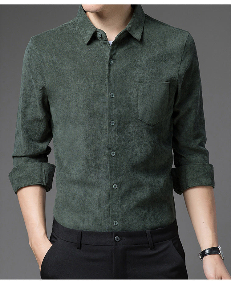 Men’s Thickened Long Sleeve Casual Shirt – Warm Lapel Cardigan Shirt, M–4XL