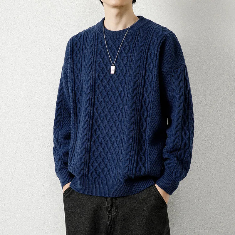 Men’s Twist-Weave Round-Neck Sweater – Textured Casual Knitwear – USA