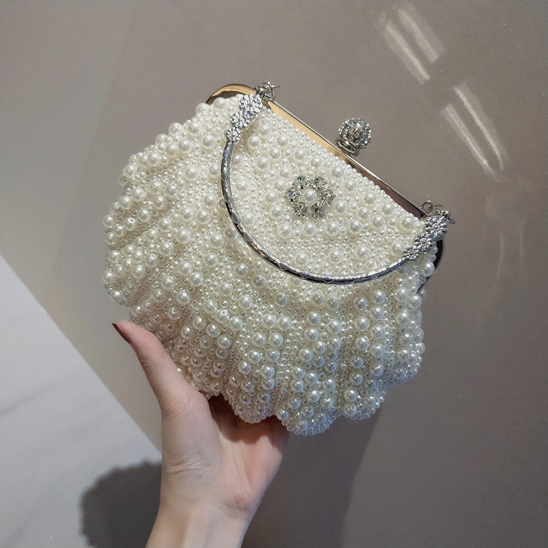 Luxury Pearl Evening Clutch Bag for Women – Elegant Satin Banquet Handbag for Parties & Formal Events