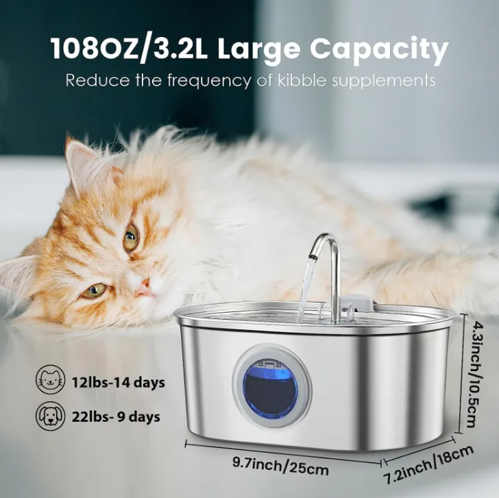 Stainless Steel Pet Water Feeder – Large Capacity Spill-Resistant Dispenser for Dogs & Cats