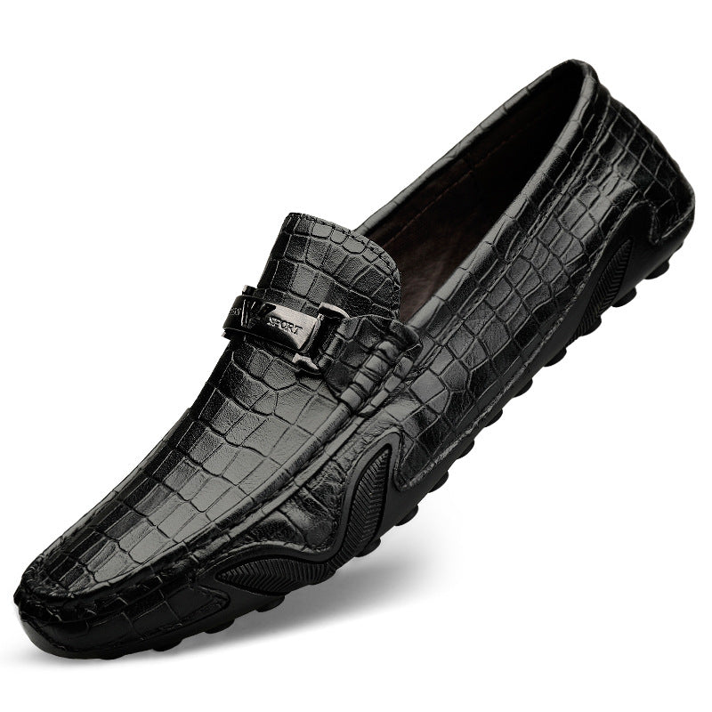 Men’s Crocodile-Pattern Leather Driving Loafers – Stylish Casual Slip-On Shoes