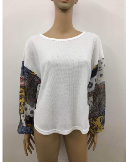 Loose Casual Knit T-Shirt with Floral Print for Women