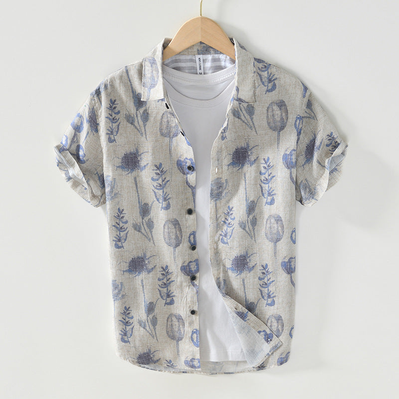 Men’s L996 Linen Printed Beach Shirt – Lightweight Hip-Hop Casual Shirt, M–3XL