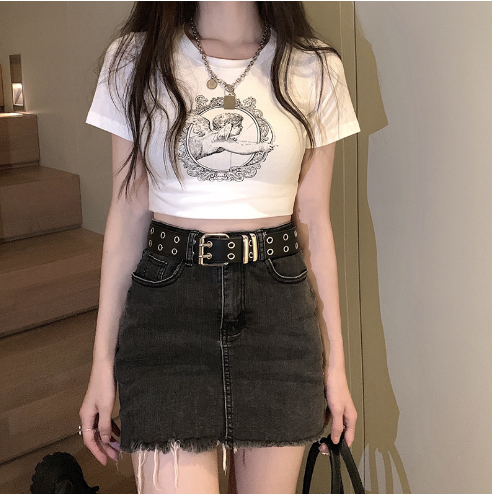 Angel Print Heart Circle Short Sleeve T-Shirt for Women