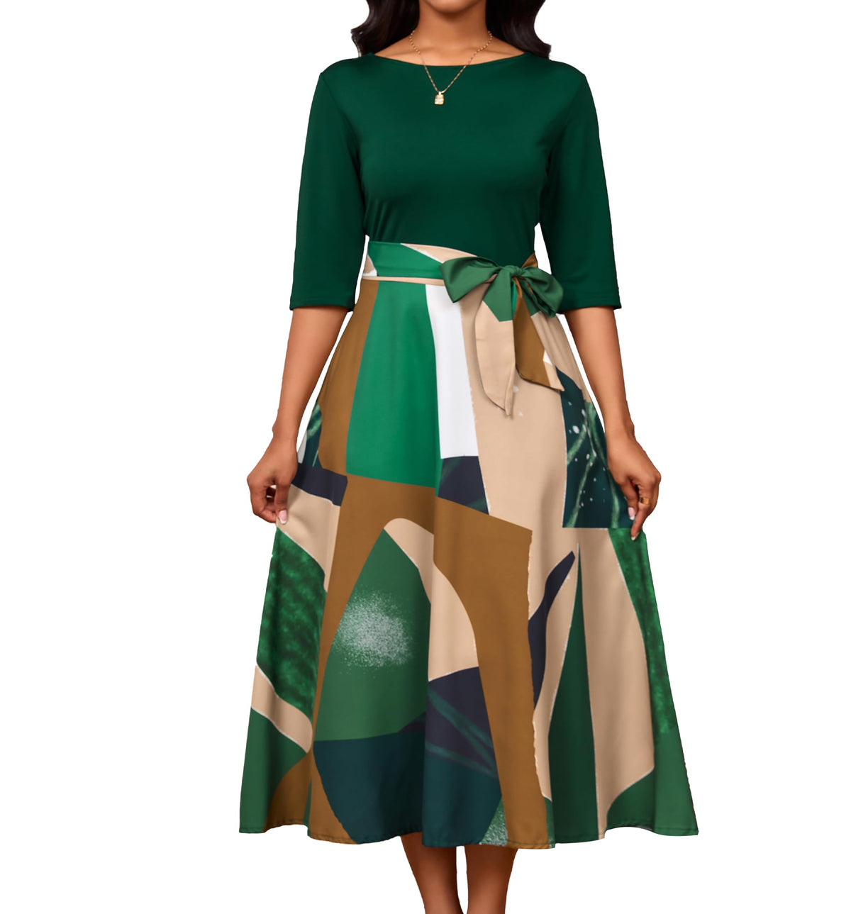 Color Block Maxi Dress – Elegant Half-Sleeve Church & Business Dress