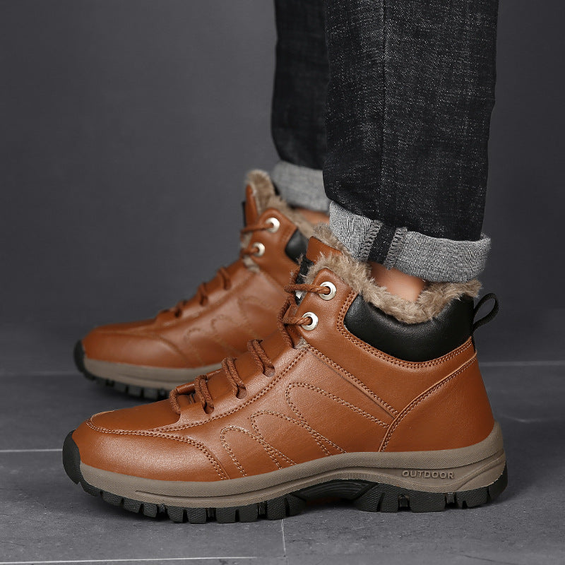 Men’s Warm Leather Winter Boots – Plush-Lined Cold-Weather Footwear