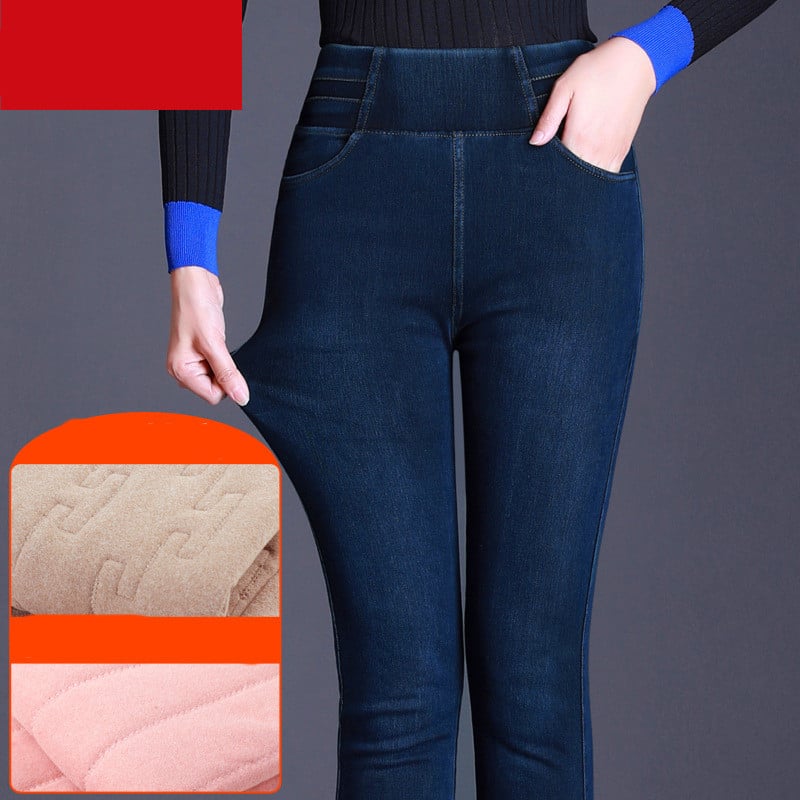 Women’s Velvet High-Rise Elastic Jeans – Warm Stretch Slim-Fit Denim Pants