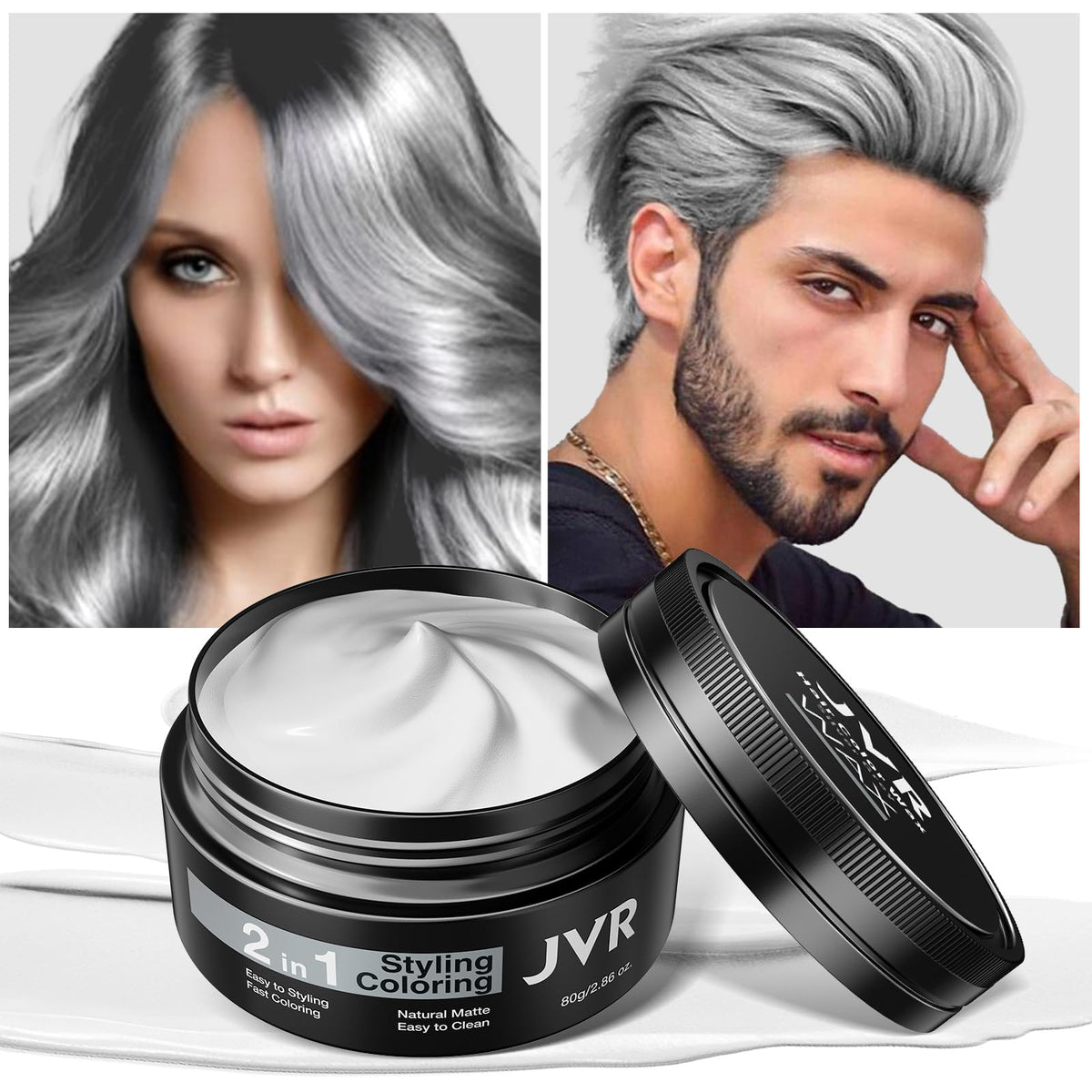 JVR Temporary Gray Hair Color Wax – 2-in-1 Hair Dye & Styling Mud