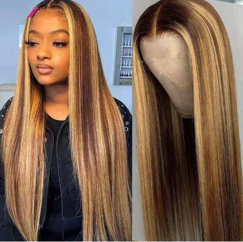 Medium-Length Straight Brown Wig for Women – High-Temperature Fiber with Long Bangs