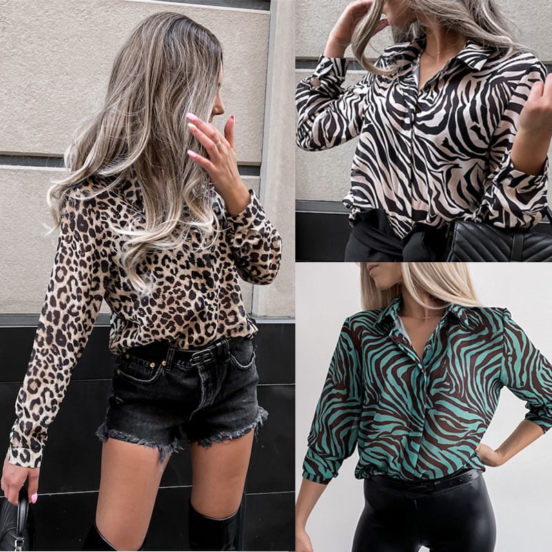 Women's Elegant V-Neck Printed Top – Long Sleeve Casual Fashion Blouse